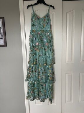 City Studio Embroidered Mint Floral Tiered Maxi Dress New With Tags